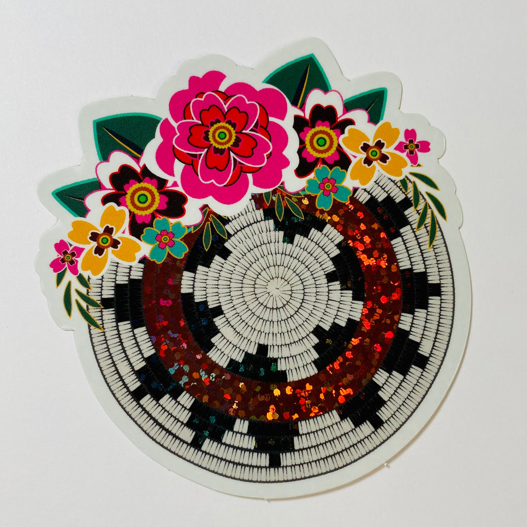 Glitter Wedding Basket with Flowers Sticker
